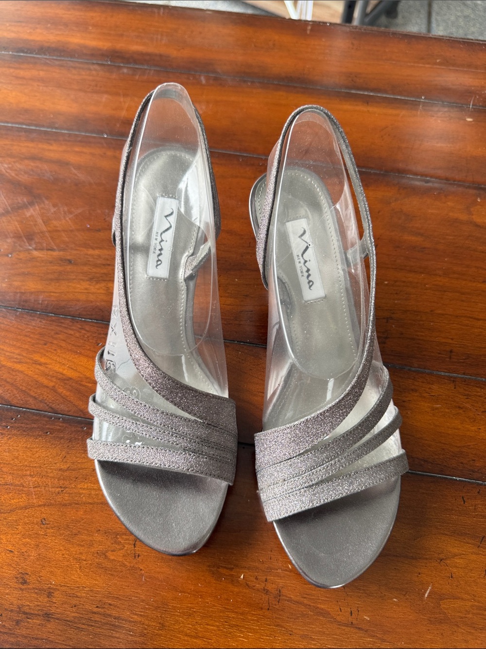 Nina Silver Glitter Slingback Heels